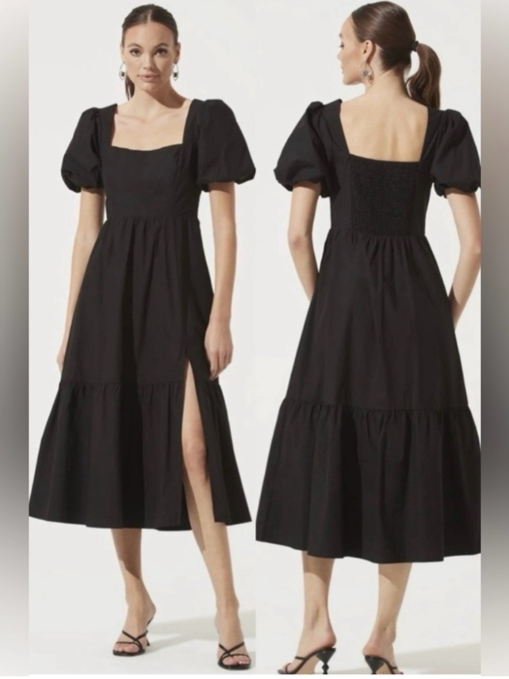Astr Black Square Neck Puff Sleeve Midi Dress 🖤
